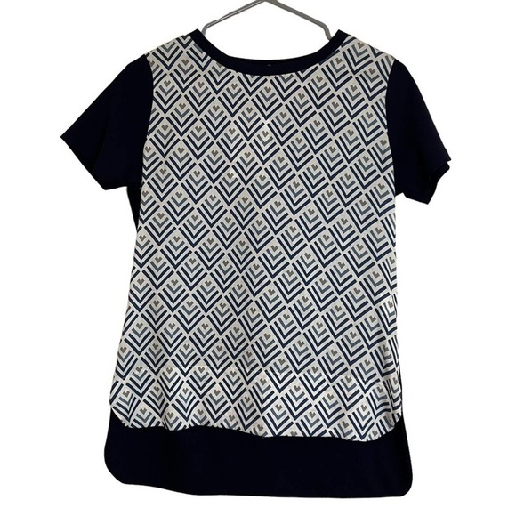 Vilagallo Arrow Chevron Short Sleeve Shirt Hi Low Hem Blue Gray New with Tags S - Picture 1 of 6